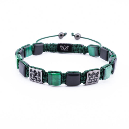 Pulseira Signature Gemcube de Olho de Tigre Verde e Zircônia